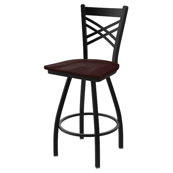 Holland Bar Stool Co 30" Swivel Bar Stool, Black Wrinkle, Dark Cherry Maple Seat X820 - main